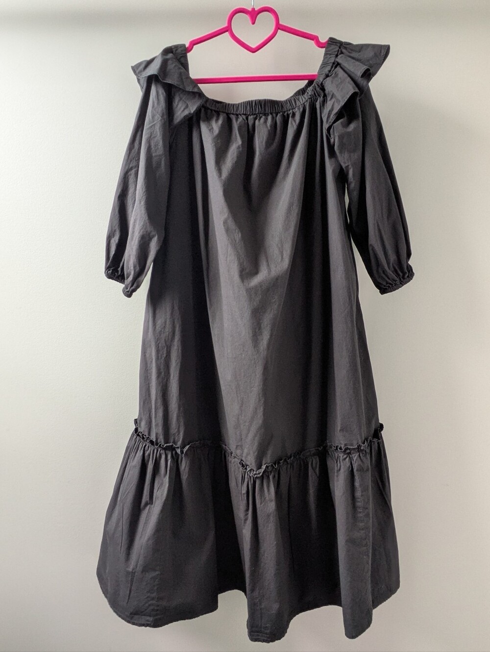 Black Off-Shoulder Tiered Midi Dress